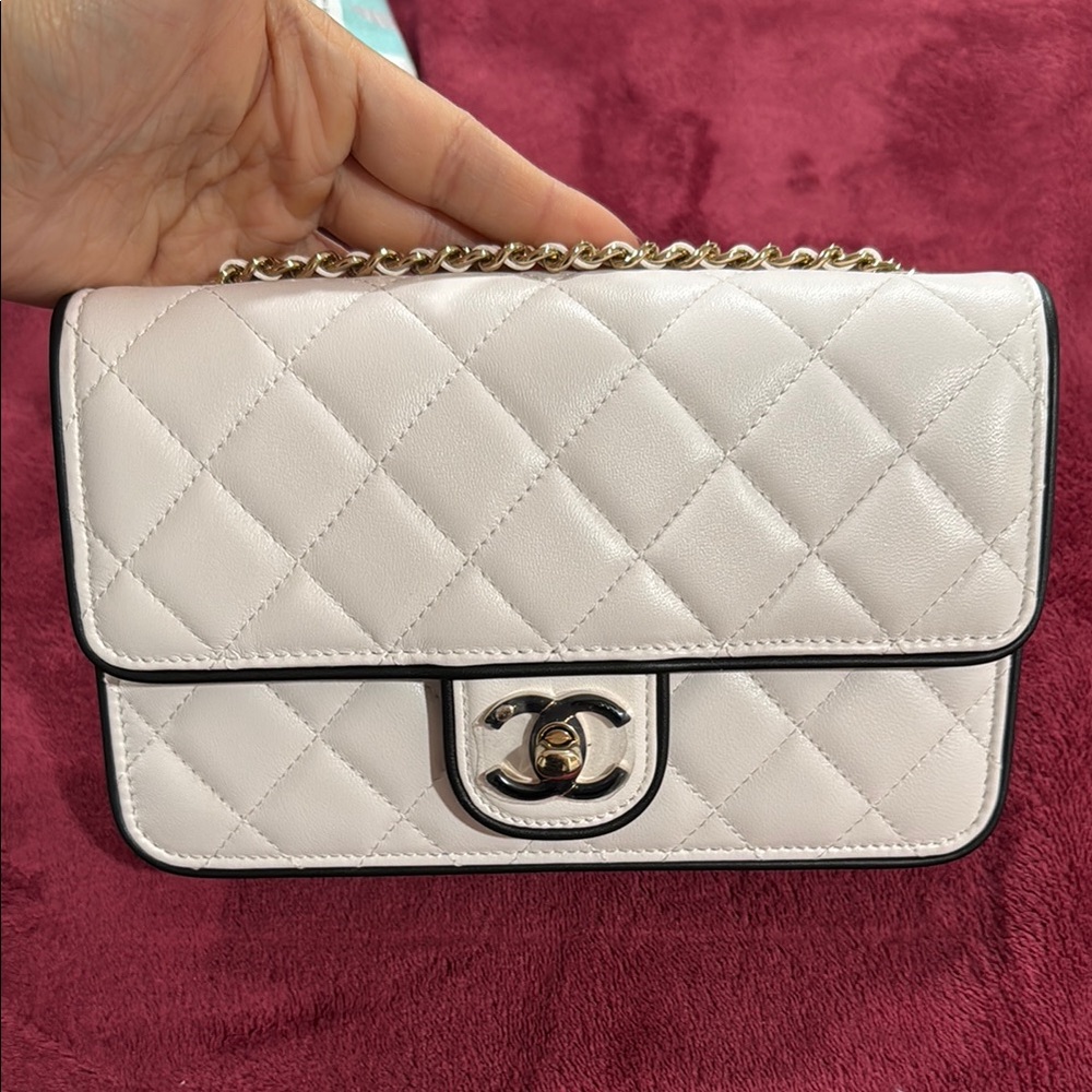 Chanel White Quilted Leather Chain Bag